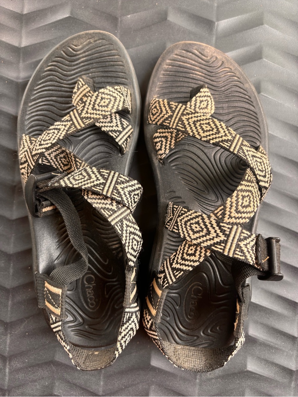 Chaco Women's Sandals in Black and Beige Geometric Straps
